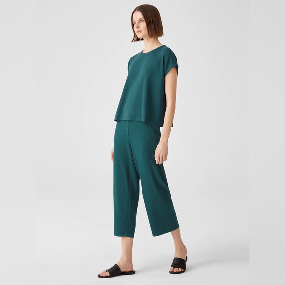 Eileen Fisher NWOT Ribbed Organic Cotton Blend Cropped Straight‎ Pant XS - Picture 1 of 5